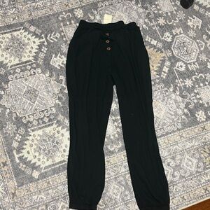 Black Button-Front Pajama Pants